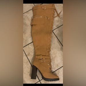 Thigh high tie up heeled boots size 7